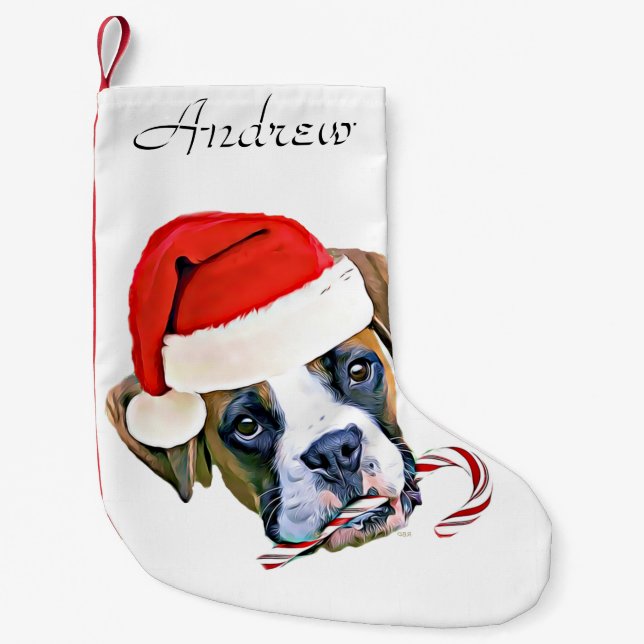 Petite Chaussette De Noël Bas personnalisé par chiot de boxeur de Noël (Devant)