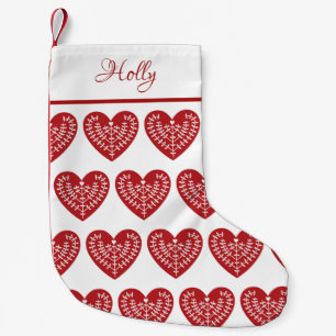 Petite Chaussette De Noël Bas personnalisé par coeur rouge scandinave