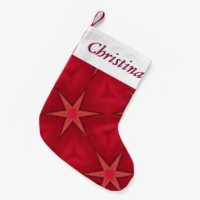 Petite Chaussette De Noël Bas rose de Noël d'étoile et nom personnalisable (Devant (Accrochage))