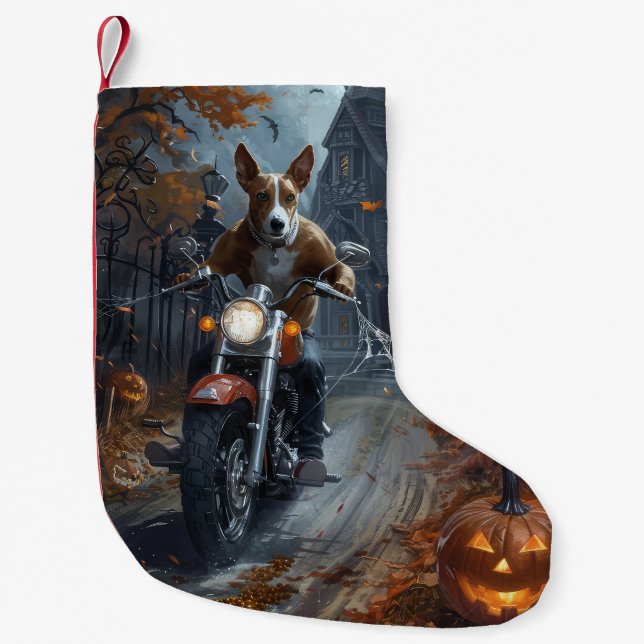Petite Chaussette De Noël Basenji équitation moto Halloween effrayant (Devant)