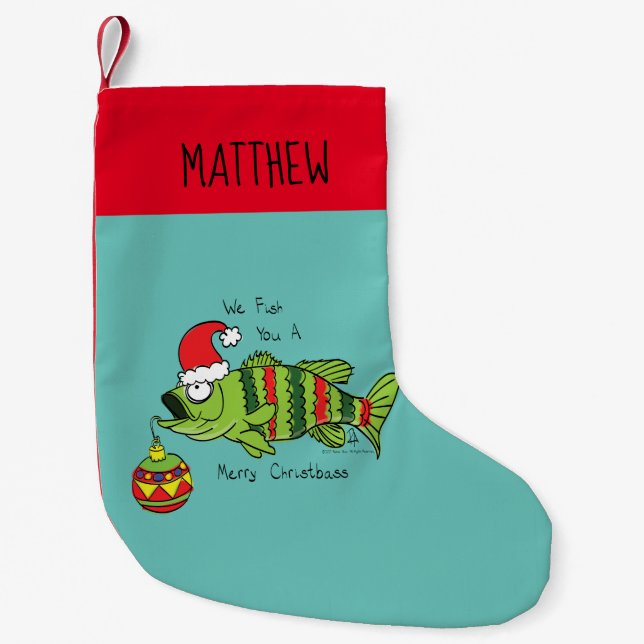 Petite Chaussette De Noël Basse de Noël amusant Pêche Poisson Cute Cartoon (Devant)