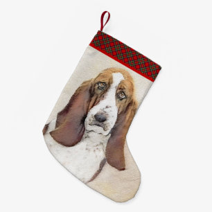 Petite Chaussette De Noël Basset Hound Painting - Cute Original Dog Art