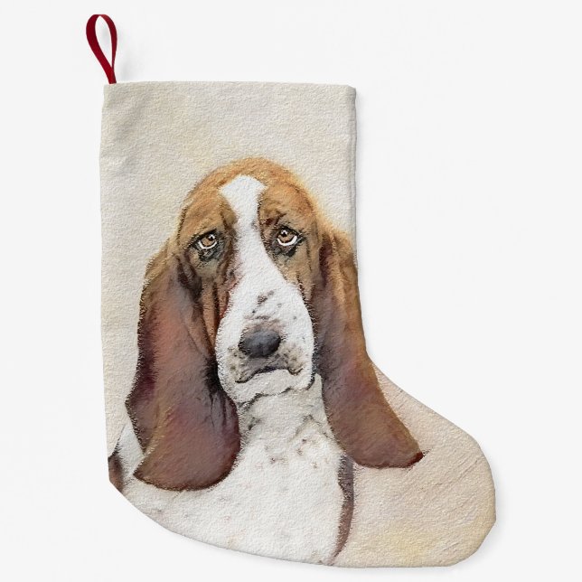 Petite Chaussette De Noël Basset Hound Peinture - Cute Original Chien Art (Devant)