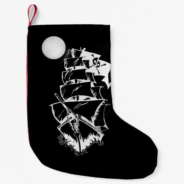 Petite Chaussette De Noël Bateau pirate en haute mer (Devant)