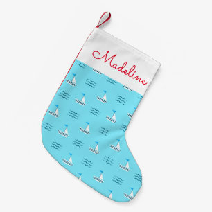 Petite Chaussette De Noël Bateaux À Voile Sur Le Motif De La Mer Bleue  Ajo