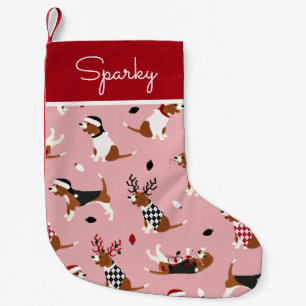 Petite Chaussette De Noël Beagle de Noël rose