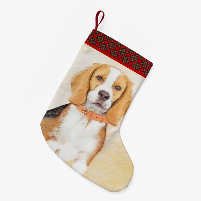 Petite Chaussette De Noël Beagle Hound Dog Peinture Animal Art original (Devant (Accrochage))