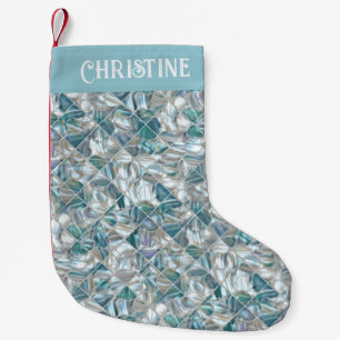 Petite Chaussette De Noël Beau bleu turquoise blanc perle inspirée