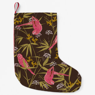 Petite Chaussette De Noël Beau perroquet à main dans la forêt de Bamboo