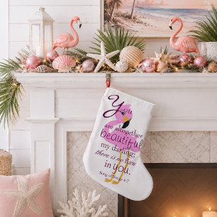 Petite Chaussette De Noël Beau verset biblique avec un flamant rose