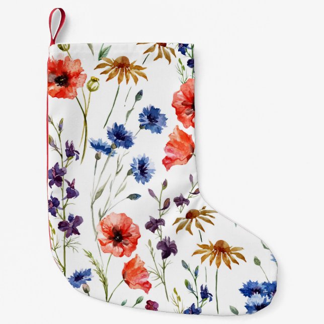Petite Chaussette De Noël Beaux fleurs sauvages, aquarelle, pavot, fleur de  (Devant)