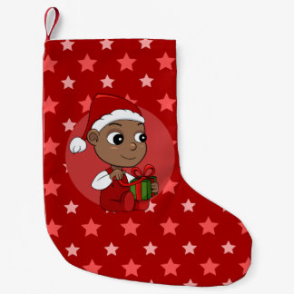 Petite Chaussette De Noël Bébé afro-américain mignon avec chapeau de Père No