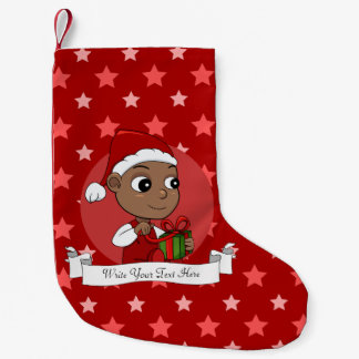 Petite Chaussette De Noël Bébé afro-américain mignon avec chapeau de Père No
