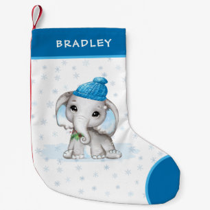 Petite Chaussette De Noël Bébé Eléphant mignon Boy Winter Snowflakes Nom