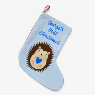 Petite Chaussette De Noël Bébé Garçon Hérisson Cœur Bleu Personnalisé