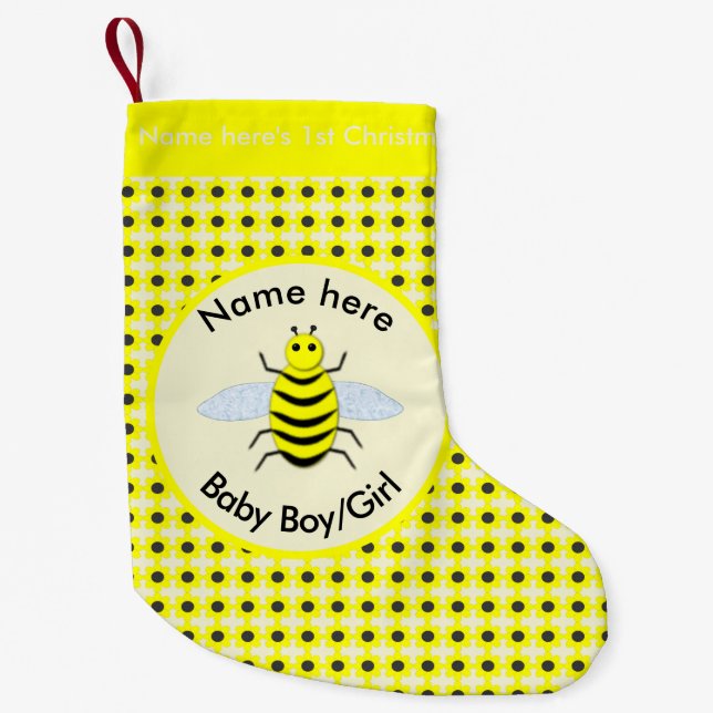 Petite Chaussette De Noël Bébé jaune mignon Abeille Neutre Sexe Premier (Devant)