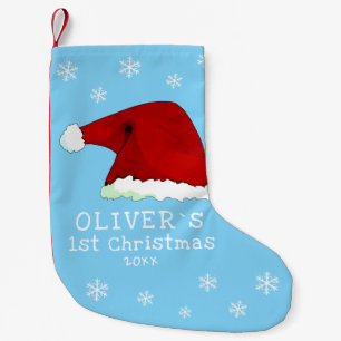Petite Chaussette De Noël Bébé`s premier Noël Santa Chapeau Snowflake Ble