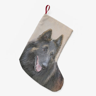 Petite Chaussette De Noël Belgian Tervuren Painting - Cute Original Dog Art