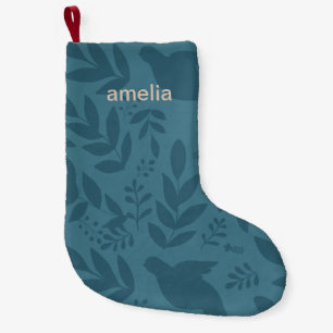 Petite Chaussette De Noël Belle impression Bleue Botanique avec nom