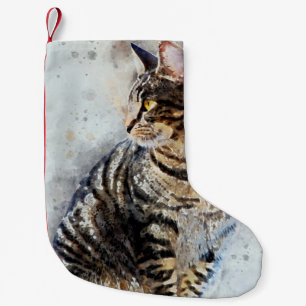 Petite Chaussette De Noël Belle peinture d'aquarelle Tabby Brown