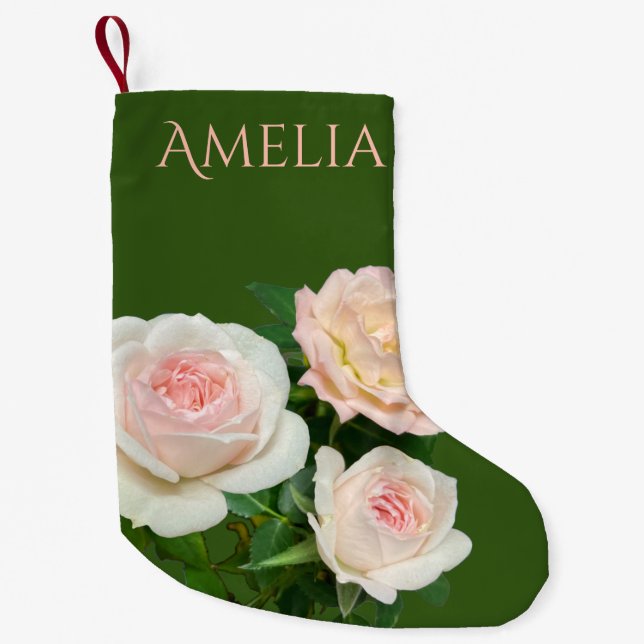 Petite Chaussette De Noël Belle roses roses blanches romantiques (Devant)