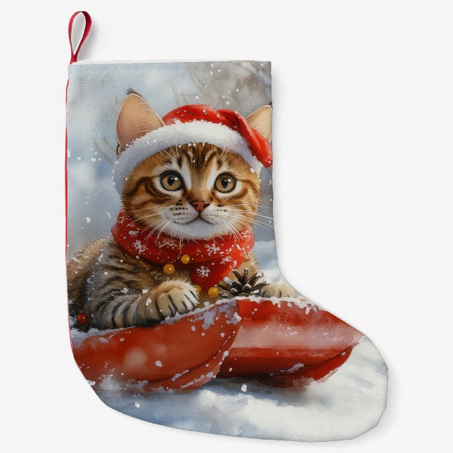 Petite Chaussette De Noël Bengal Cat in Sledge Let it Snow Christmas (Devant)