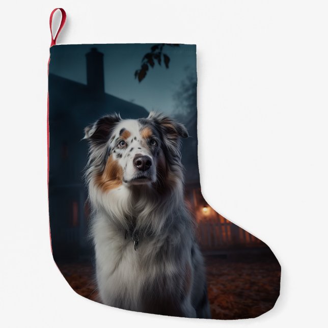 Petite Chaussette De Noël Berger Australien Halloween Épouvantable (Devant)