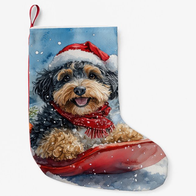Petite Chaussette De Noël Bernedoodle Chien dans la corniche Laisser neiger  (Devant)