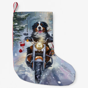 Petite Chaussette De Noël Bernese Mountain Dog en moto à Noël