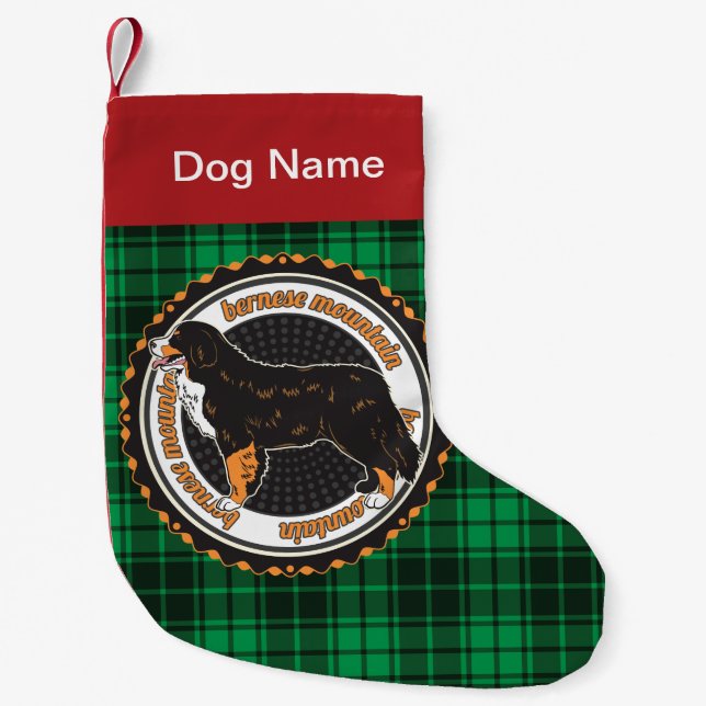 Petite Chaussette De Noël Bernois bernois personnalisé race vert Plaid (Devant)