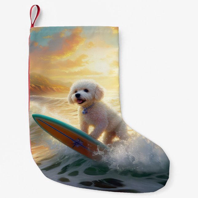 Petite Chaussette De Noël Bichon Frise Beach Plage Surf Peinture (Devant)