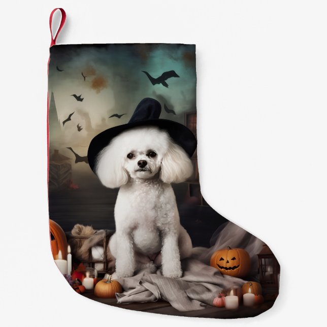 Petite Chaussette De Noël Bichon Frise Citrouilles Halloween effrayant (Devant)
