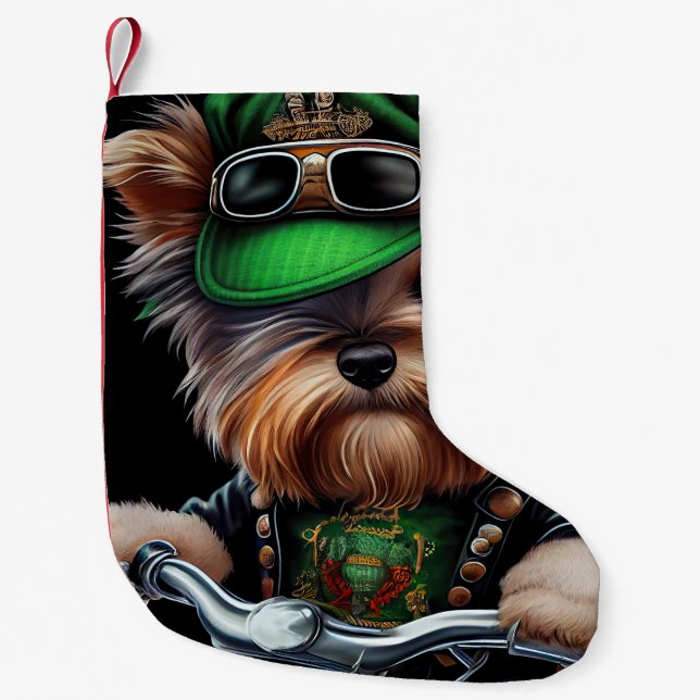 Petite Chaussette De Noël Biewer Terrier Chien Conduite Vélo St. Patrick's D (Devant)