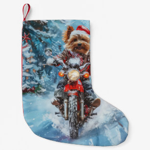 Petite Chaussette De Noël Biewer Terrier Chien équitation Moto Noël