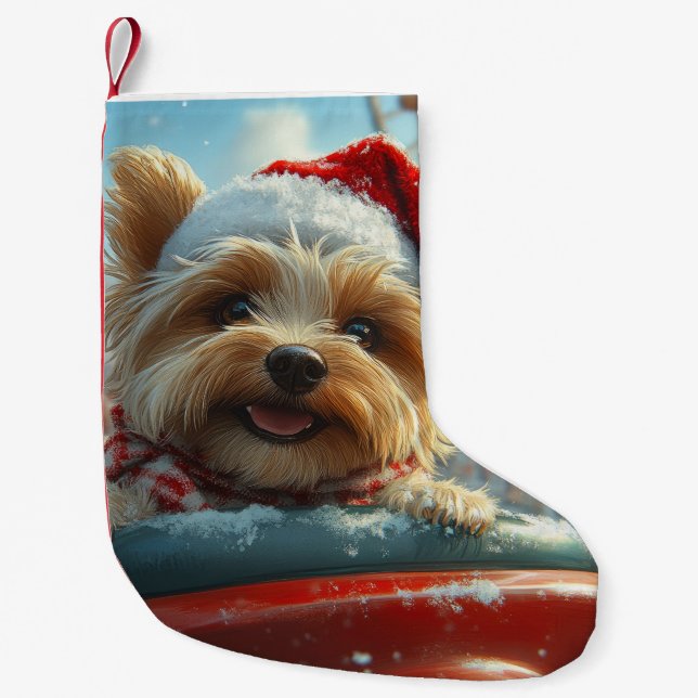 Petite Chaussette De Noël Biewer Terrier Dog Roller Dessous de verre Noël (Devant)