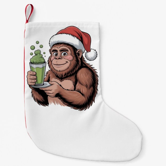 Petite Chaussette De Noël Bigfoot Père Noël Funny Sasquatch Holding Matcha X (Devant)