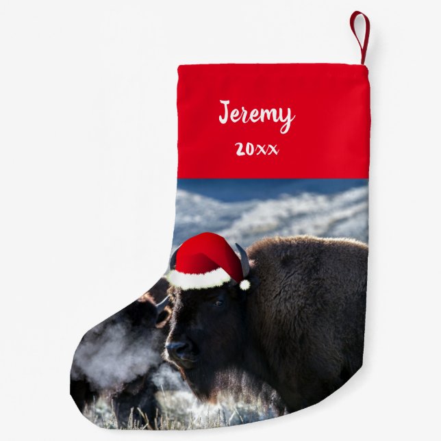 Petite Chaussette De Noël Bison américain à Santa Hat   (Dos)