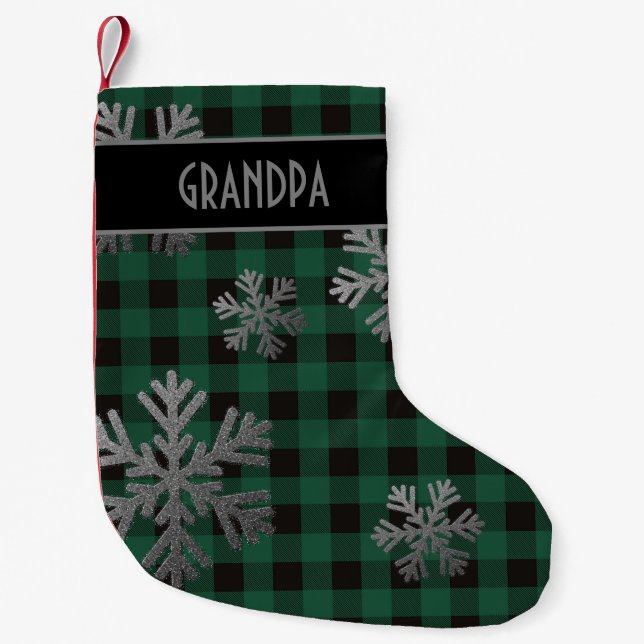 Petite Chaussette De Noël Bison vert Plaid Sparkt Snowflakes (Devant)