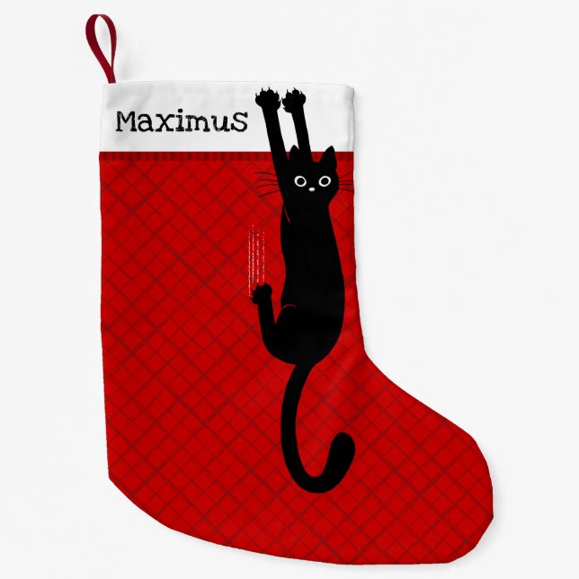 Petite Chaussette De Noël Black Cat Holding On Funny Christmas Stocking (Devant)