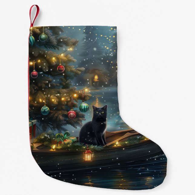 Petite Chaussette De Noël Black Cat Noël Festive Voyage (Devant)