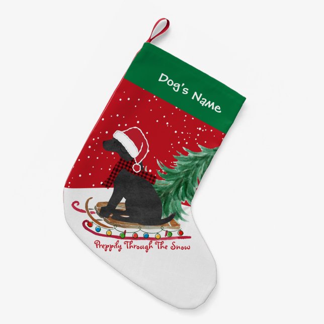 Petite Chaussette De Noël Black Lab personnalisé Xmas traîneau rouge (Devant (Accrochage))