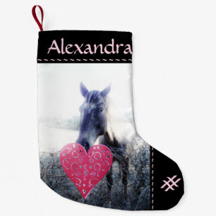 Petite Chaussette De Noël blanc rose noir / cheval & coeur Noël Cheval