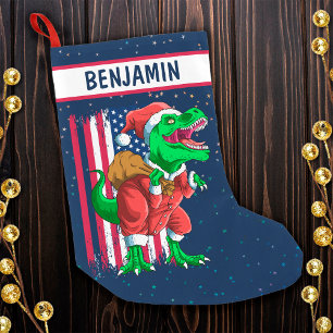 Petite Chaussette De Noël Bleu amusant Noël Père Noël TRex Tyrannosaurus Noë