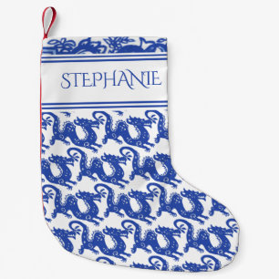 Petite Chaussette De Noël Bleu blanc Dragon Motif Delft Oriental Custom