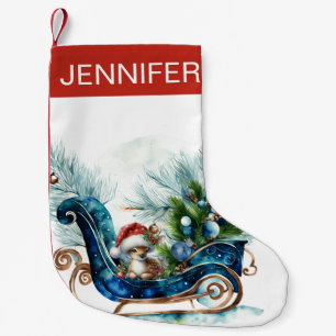 Petite Chaussette De Noël Bleu Sled Bébé Reindeer