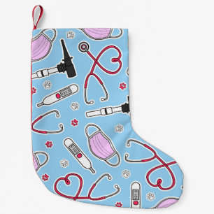 Petite Chaussette De Noël Bleu vétérinaire/vétérinaire de motif de