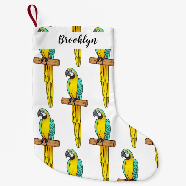 Petite Chaussette De Noël Blue-and-yellow macaw bird cartoon illustration (Devant)