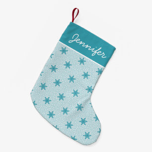 Petite Chaussette De Noël Blue Frosted Winter Snowflake Motif