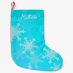 Petite Chaussette De Noël Blue White Snowflakes Minimaliste Nom de Noël