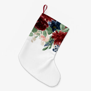Petite Chaussette De Noël Boho Bloom   Bourgogne et Motif bleu marine